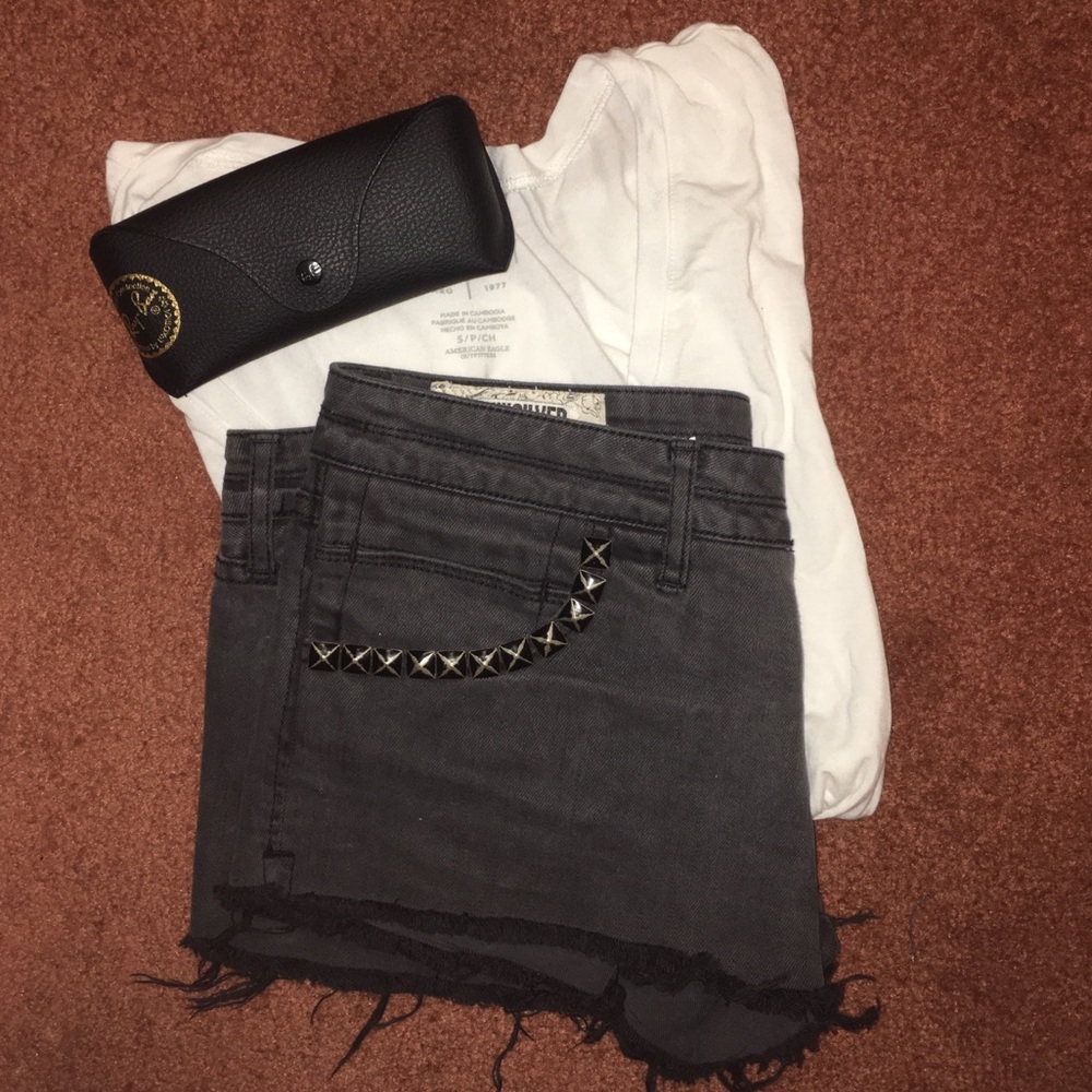 Gray Studded Quiksilver Jean Shorts